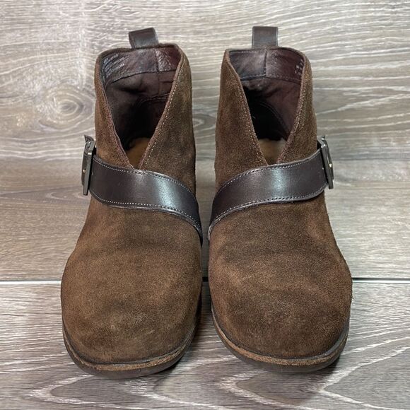 Ugg Wright Buckle Women’s Sz 6 Brown Leather Shearling Insole Slip On Ankle Boot - Picture 2 of 12